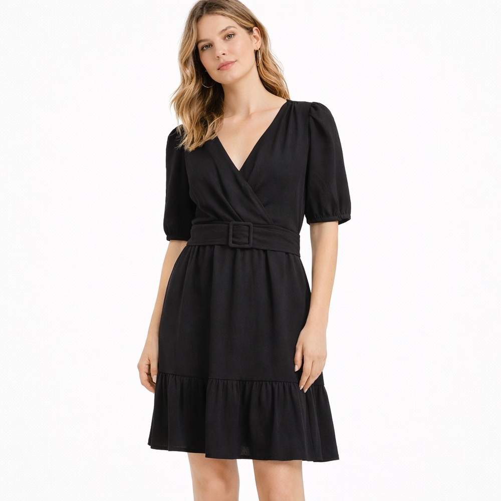 Anthropologie Maeve Black Belted Mini Dress Size 4